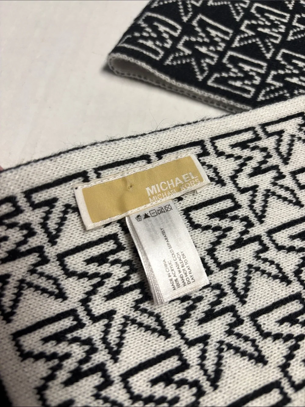 Michael Kors Black and White Monogram Knit Scarf